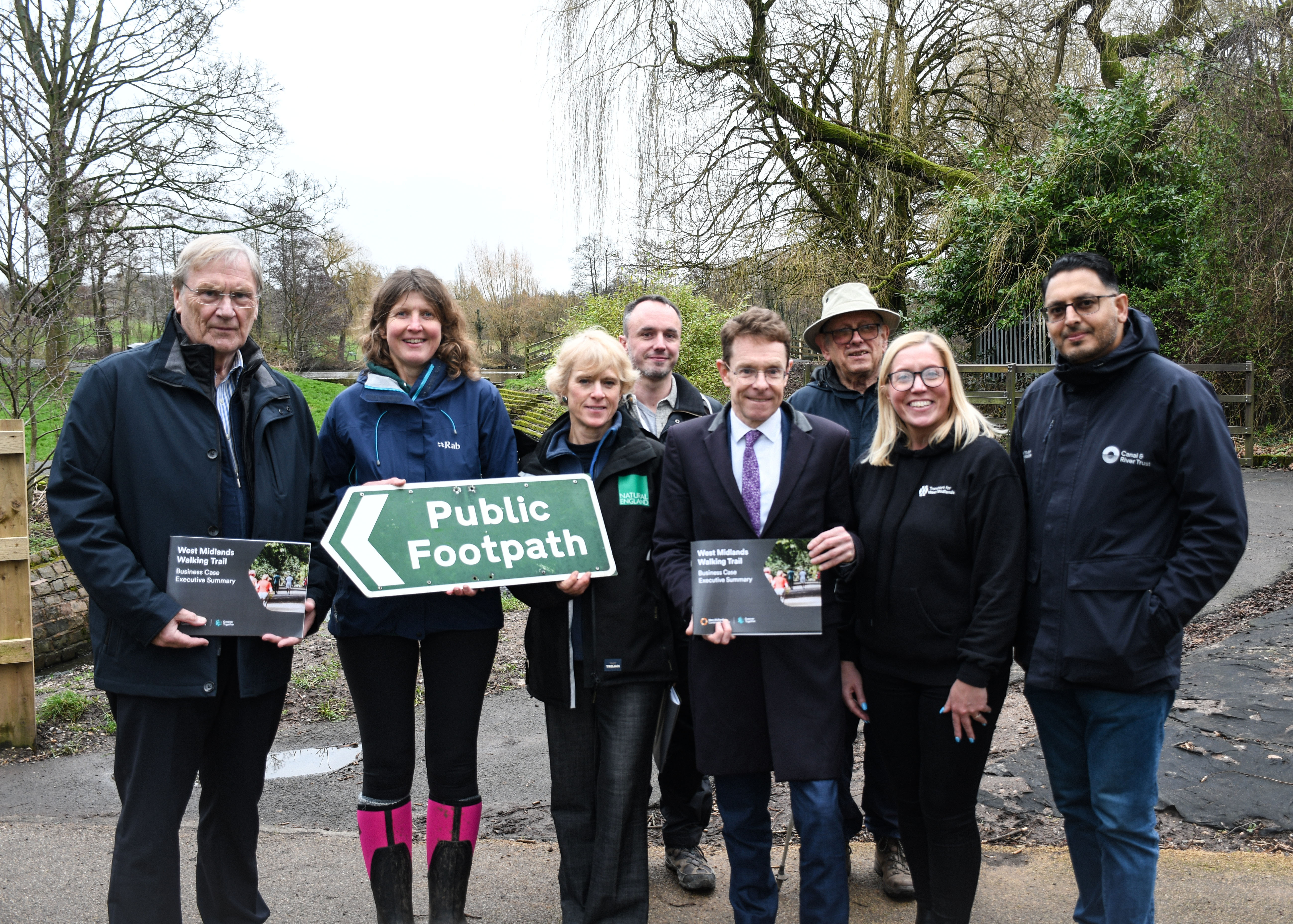 Mayor Andy Street, centre, met with local groups and stakeholders at Elmdon Park in Solihull to discuss progress of the West Midlands Walking Trail. They included Cllr Ian Courts, leader of Solihull Council; Jackie Homan, WMCA’s head of environment; Emma Johnson, Natural England; James MacColl and Nick Hillier, The Ramblers; and Claire Williams and Tahir Parvaz, Canal and River Trust.