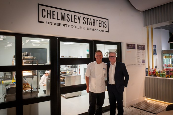 Adam and Mayor Richard Parker outside the Chelmsley Starters learning kitchen