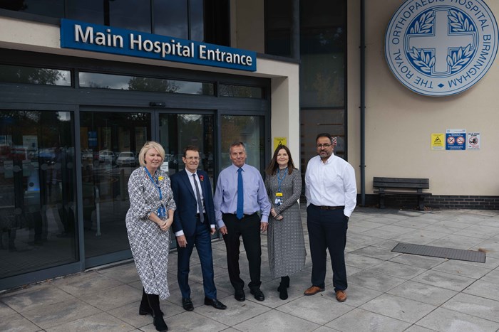 Image caption: (L-R) Jo Williams, Chief Executive at the Royal Orthopaedic Hospital; Andy Street, Mayor of the West Midlands; Tim Pile, Chair of the Board at the Royal Orthopaedic Hospital; Laura Tilley-Hood, Wellbeing Officer; Mubasshir Ajaz, Head of Health and Communities at WMCA