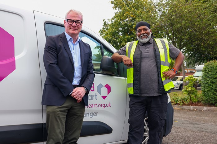 Mayor Richard Parker with neighbourhood ranger Baljit at a Midland Heart social housing block in Walsall