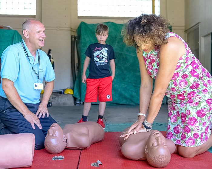 Deborah Cadman learning CPR at Bloxwich Fire Station