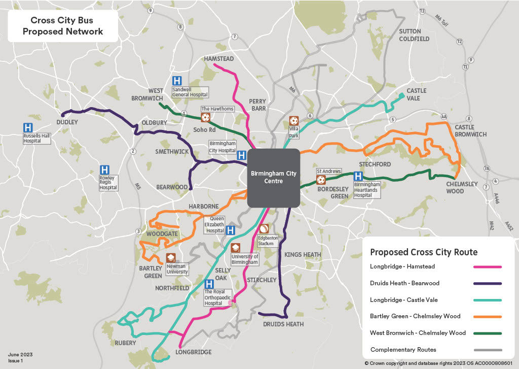 Proposed Cross City bus routes: map courtesy of TfWM