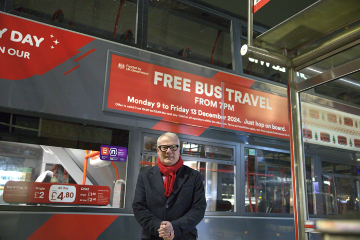 Richard Parker, Mayor of the West Midlands promoting free Christmas bus offer during December