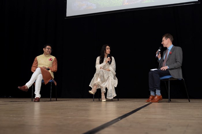 Dr Shashank Vikram, Consul General of India to Birmingham, Bollywood actress Preity G Zinta and Andy Street, Mayor of the West Midlands during the Diwali celebrations at Birmingham Town Hall