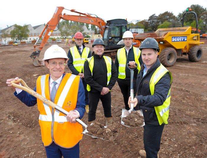 Pictured in front Mayor Andy Street and Ben Moore (Chancerygate), behind Ed Bradburn (FDC), Sean Duffy and Dan Powers (both Chancerygate) kicked off construction work on Phase 1 of the Holbrook Business Park in 2021
