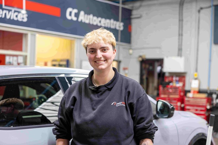 Olivia Mackay, Customer Services apprentice at her workplace CC Autocentre