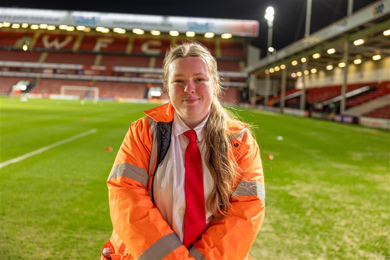 Chloe Lycett in her role as steward at Walsall Football Club.