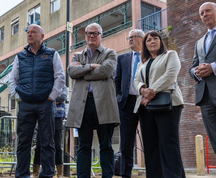 Mayor Richard Parker (second left) with partners at the Spon End demolition