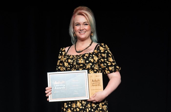 Laura Cox, with her Inspirational Adult Learner Award in 2024