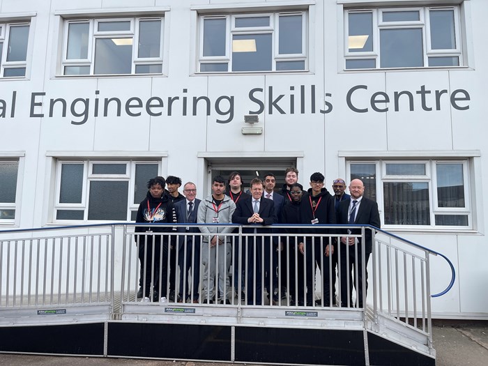 Line up of people outside Walsall College's Digital Engineering Skills Centre