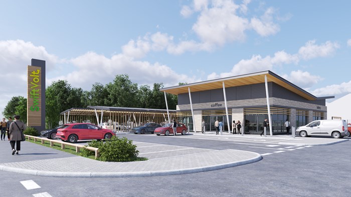 A CGI of the electric vehicle charging station on Bristol Road South in Longbridge. Image: West Midlands Combined Authority (WMCA).