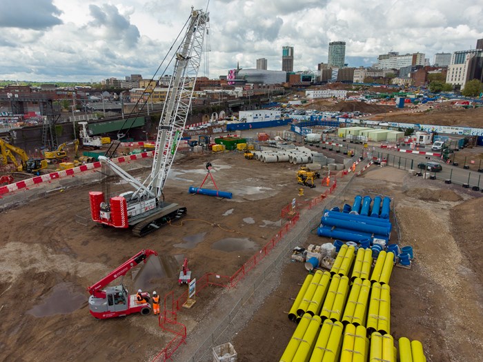 Aerial view of work on Curzon Street station site