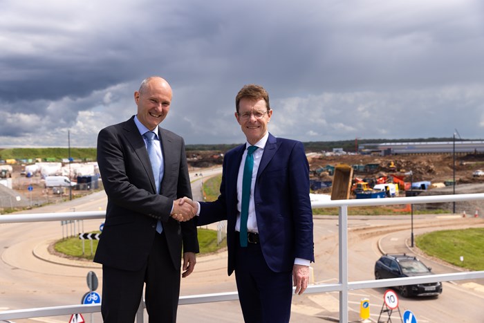 David Sleath, Chief Executive Officer, SEGRO (left) and Andy Street Mayor of the West Midlands at the SEGRO Park Coventry construction site