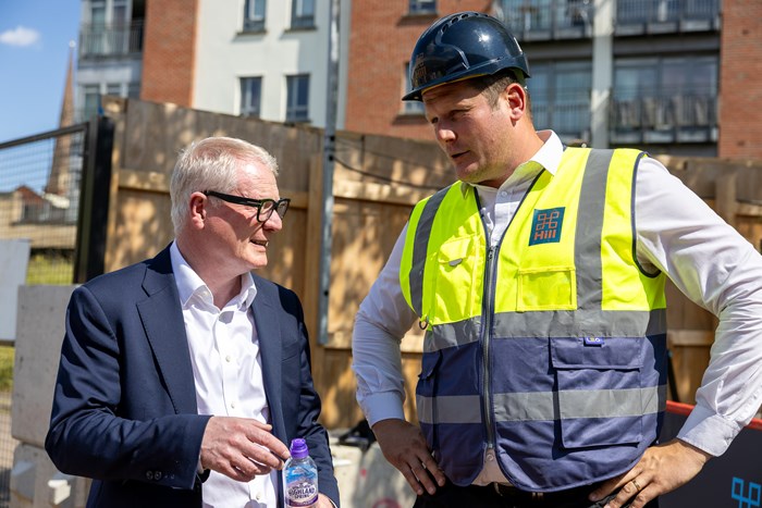 Richard Parker, Mayor of the West Midlands (left) discusses the project with Stuart Bale from the developers Hill Group