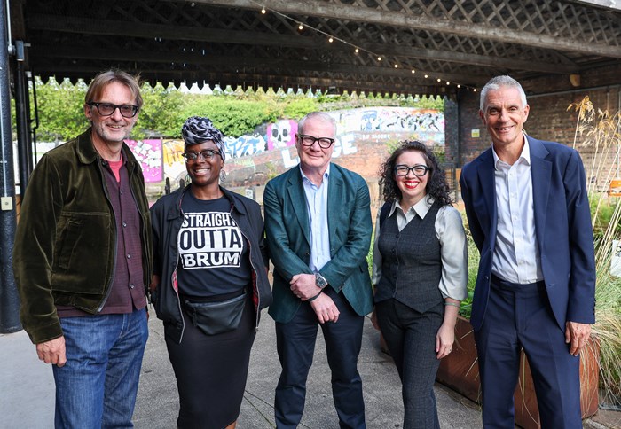 Ed Shedd, Chair of Create Central; Simone Radway, Scripted Drama student; Mayor of the West Midlands Richard Parker; Lyn Washbrook Skills Accelerator student; Tim Davie, BBC Director-General.