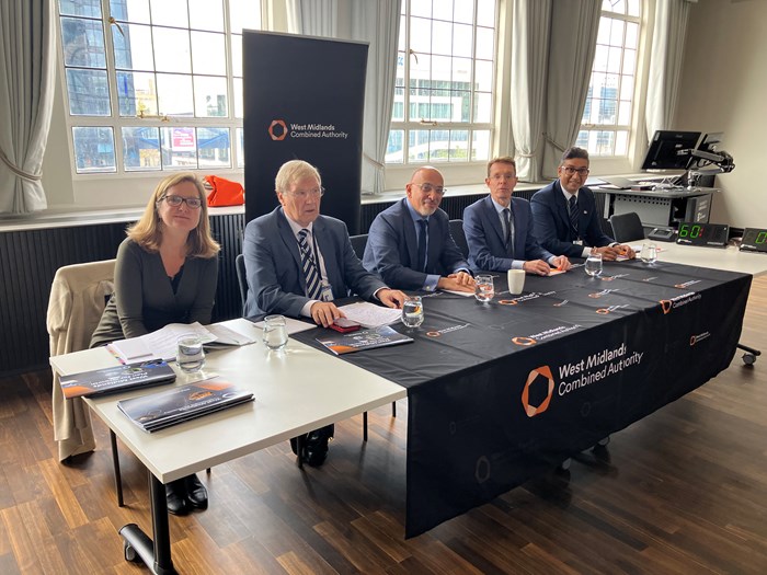 On the panel at the WMCA fringe event were (from left) Laura Shoaf, WMCA chief executive, Cllr Ian Courts WMCA portfolio lead for Lead for Environment, Energy & HS2 and leader of Solihull Council, Nadhim Zahawi, Chancellor of the Duchy of Lancaster, Andy Street, Mayor of the West Midlands and chair of the WMCA and Raaj Shamji – senior development manager, Birmingham City University