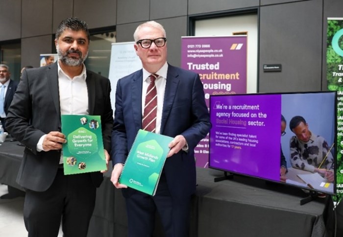 Dal Shoker, CEO of Niyaa People, with Mayor Richard Parker at the launch of the Mayor’s Growth Plan