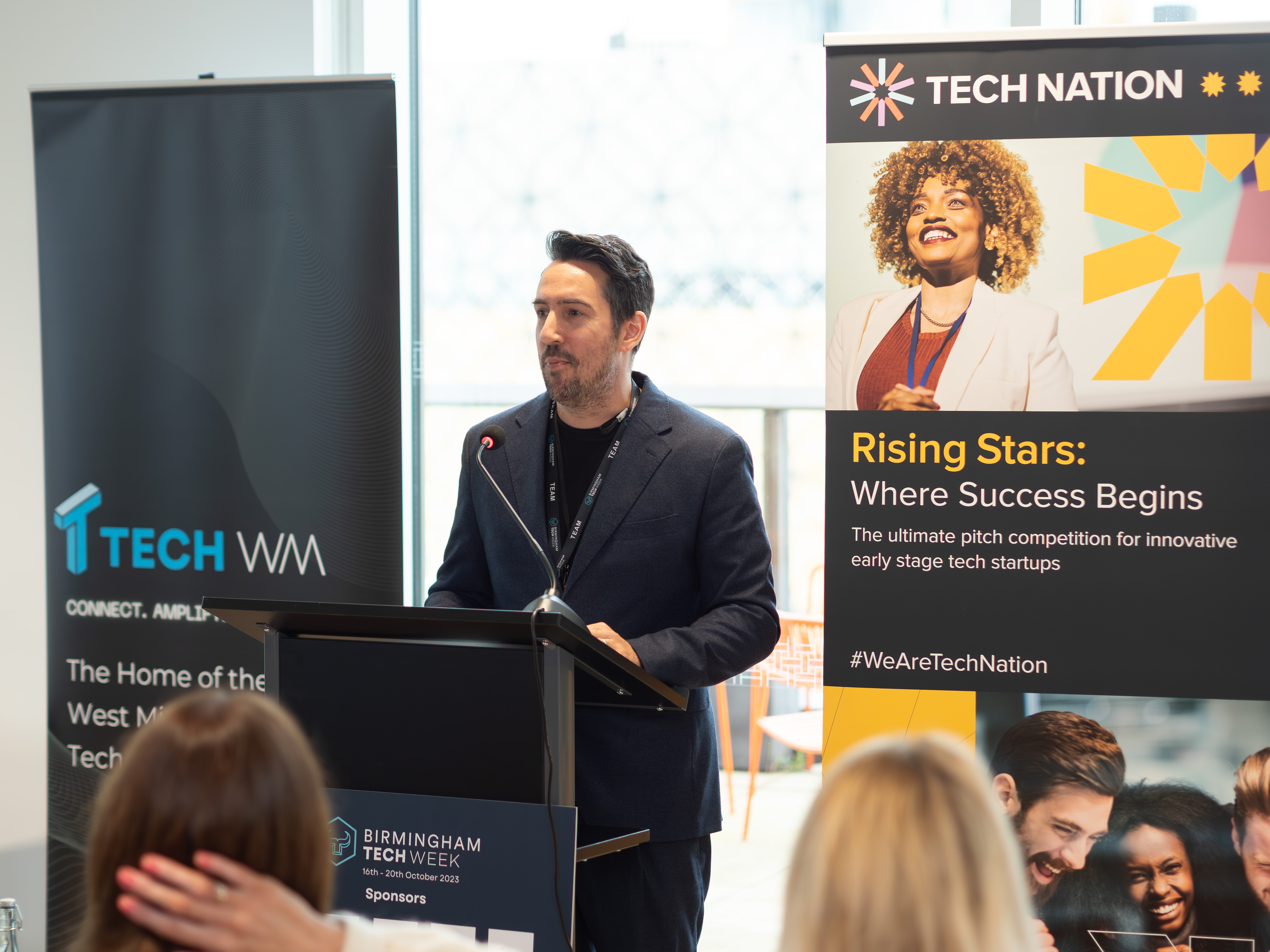 Yiannis Maos MBE, chief executive officer of TechWM, speaking at a leader breakfast session at TechWM. Photograph: Mr Ladd Media