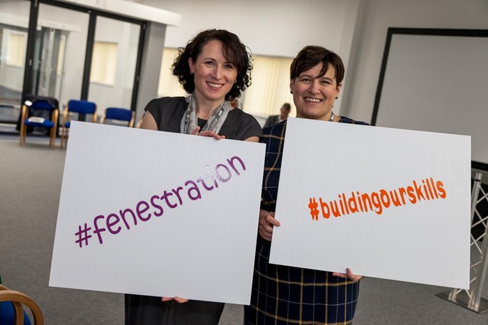 Tracey Jackson, business development manager and Debbie Willets, account manager and Thrive at Work Lead at Howells Glazing Ltd at an employee wellbeing event