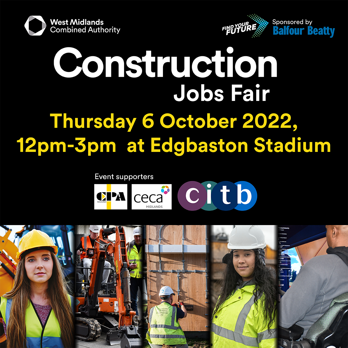 Poster advertising Construction Jobs Fair on October 6th, 2022