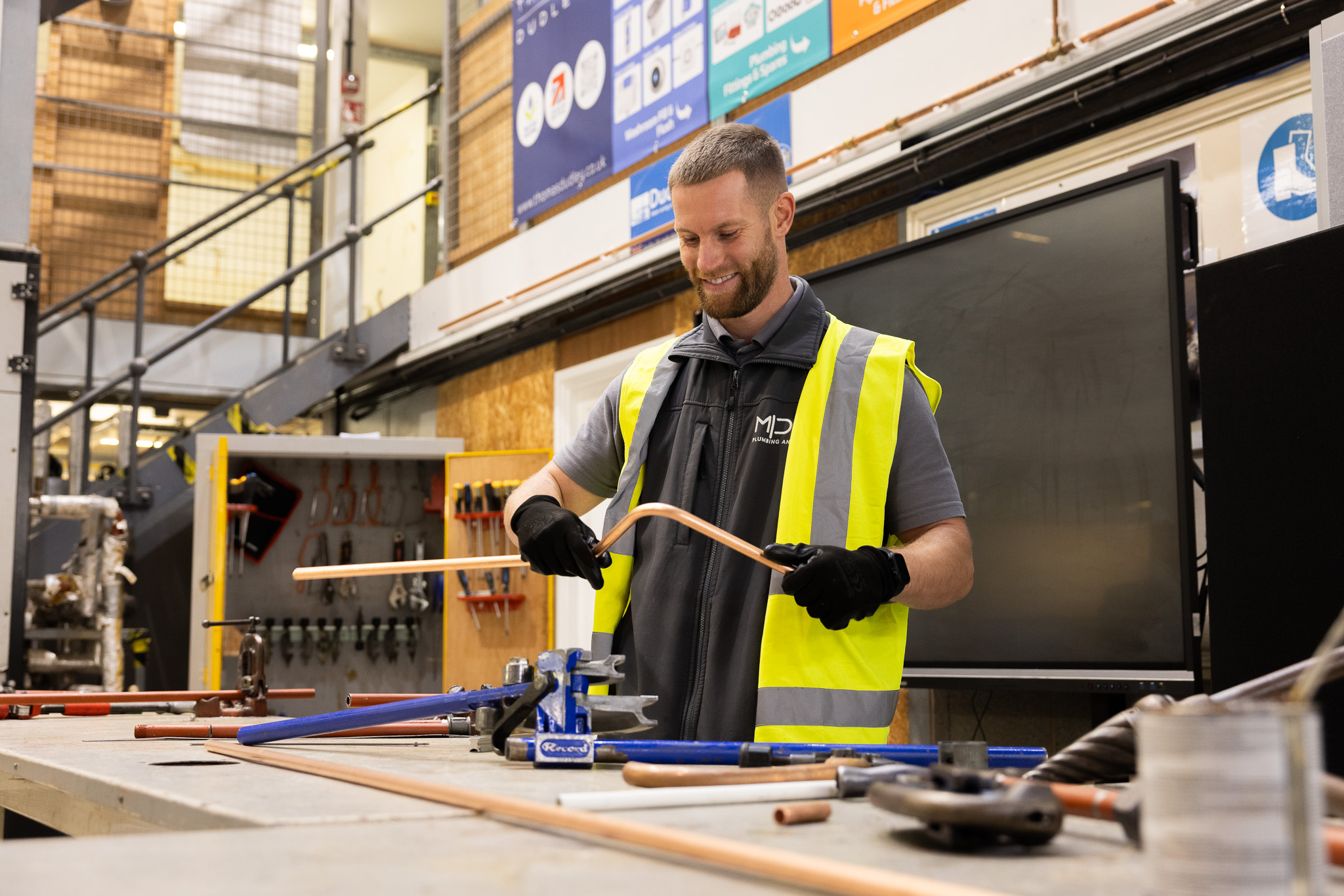 Plumbing apprentice Jake Fereday shows off his skills at Dudley College