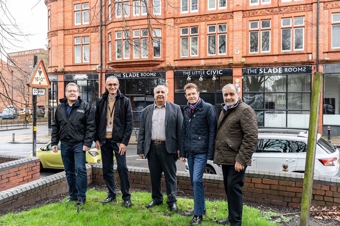 Adrian Jackson, CEO and artistic director at the Wolverhampton Grand Theatre, theatre trustee Philip Barnett, with Sohan Singh Gill and Avtar Singh, current owners of the Slade Rooms, which are likely to form part of the Grand’s expansion plans.