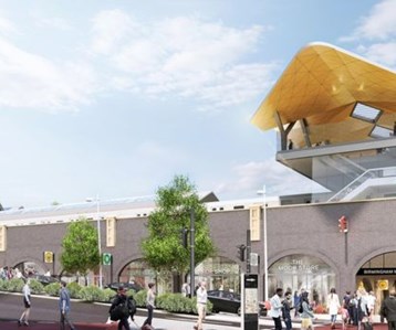 CGI image of Moor street station a multi-story building and concourse