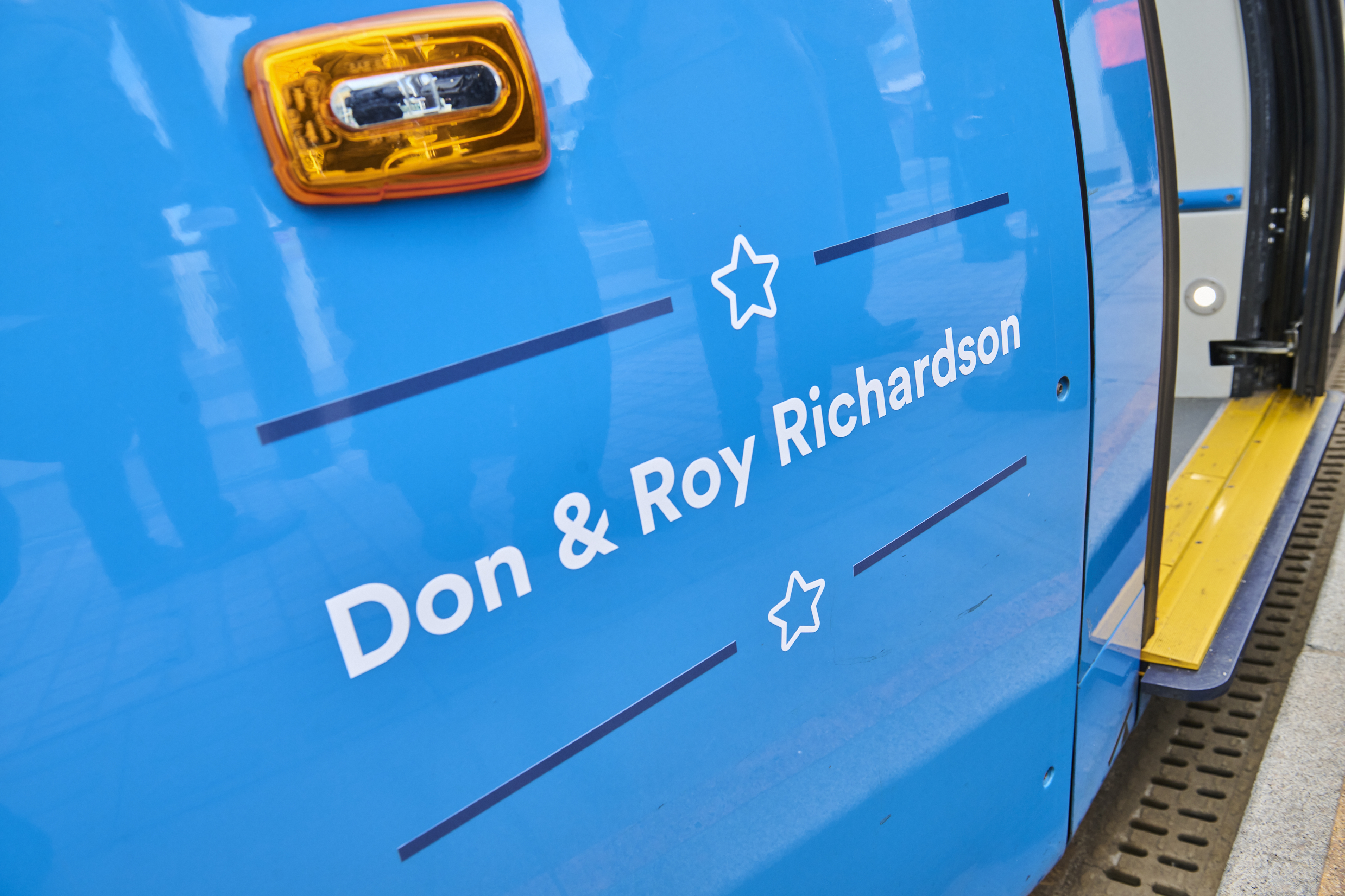Close up of tram name Don and Roy Richardson