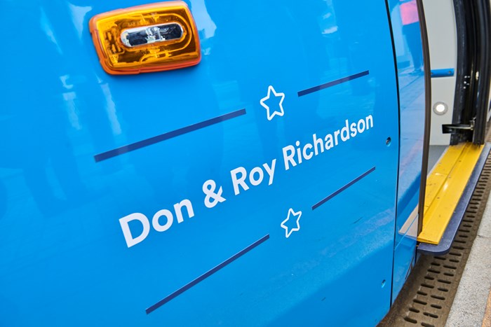 Close up of tram name Don and Roy Richardson