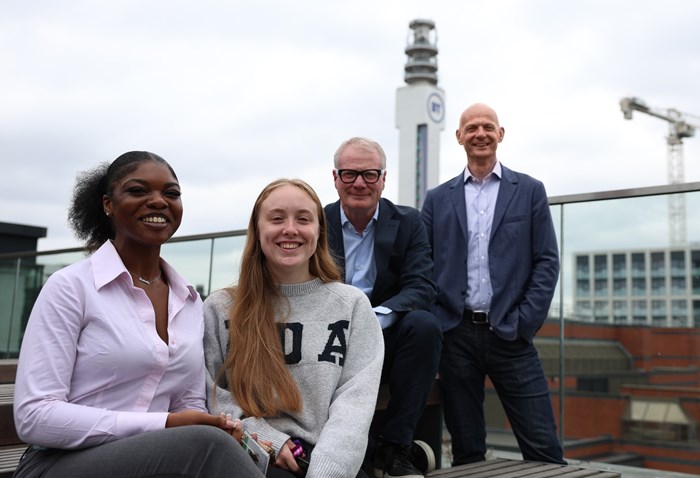 From left: Accenture apprentices Manuela Ikpasa and Maddie Sanderson with Richard Parker, Mayor of the West Midlands and Accenture's West Midlands Lead, Paul Stanley