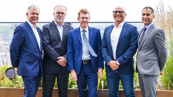 left to right: Rupert Lyle (WMCIF Fund Manager at Midven), Keith Duddy (CEO of Medmin), Andy Street, Mike Yiannis (CFO of Medmin), Surjit Kooner (Director at Midven)