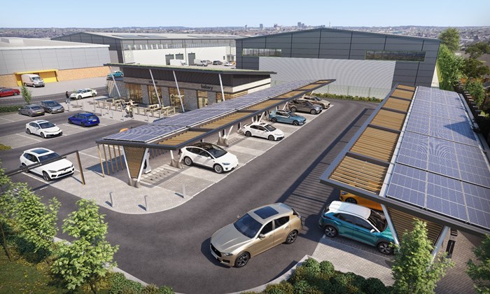 A CGI of the electric vehicle charging station on Chester Road in Erdington. Image: West Midlands Combined Authority (WMCA).