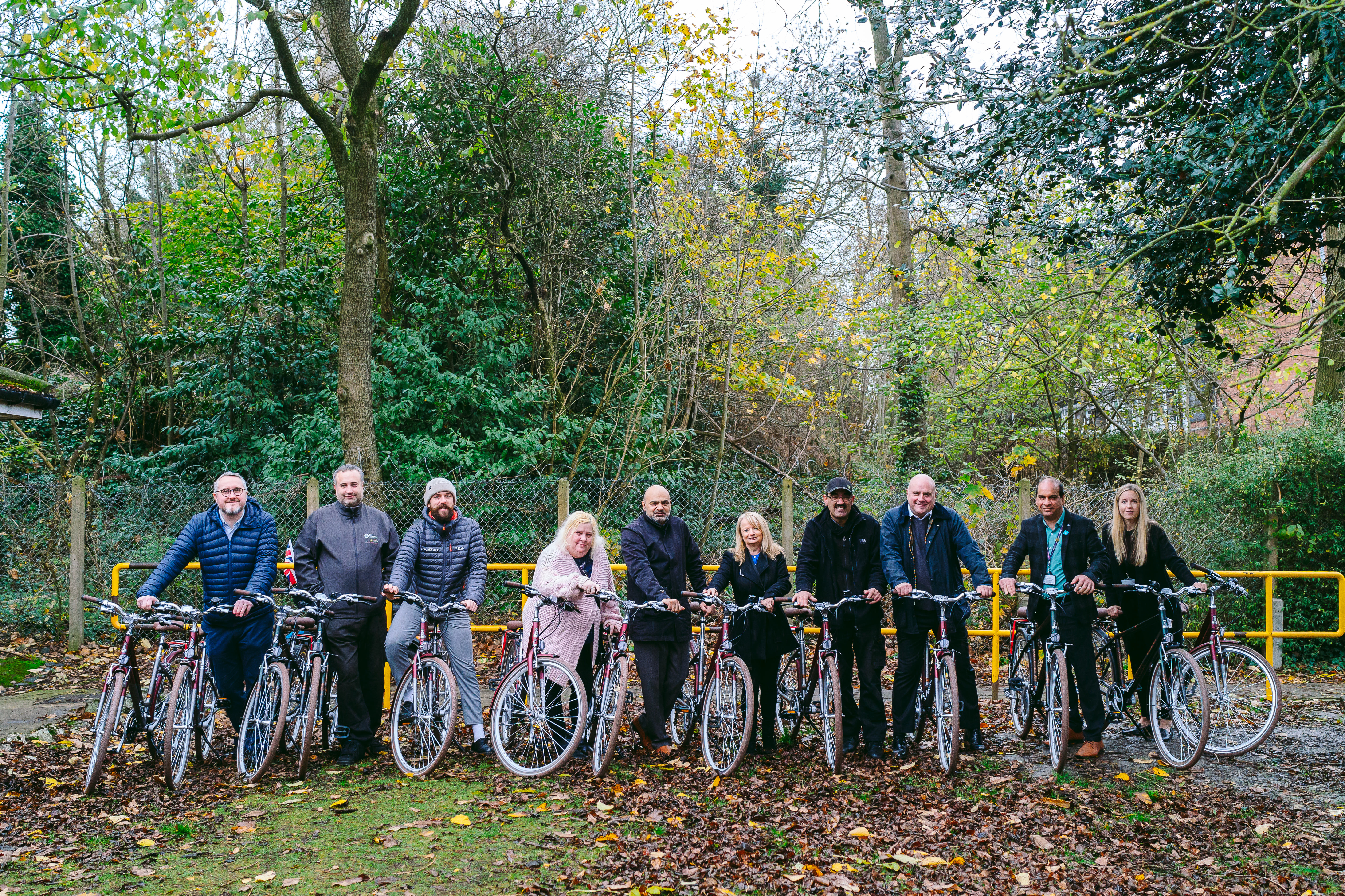 Agenda 21 volunteers,  cycling group representatives and Walsall council showing the new bikes