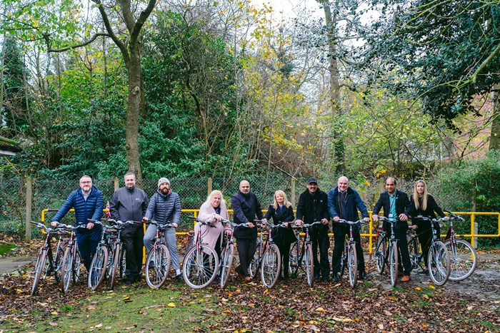 Agenda 21 volunteers, cycling group representatives and Walsall council showing the new bikes