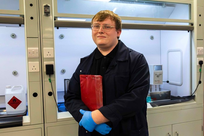 Apprentice James Cullin in a lab at his workplace ORAPI