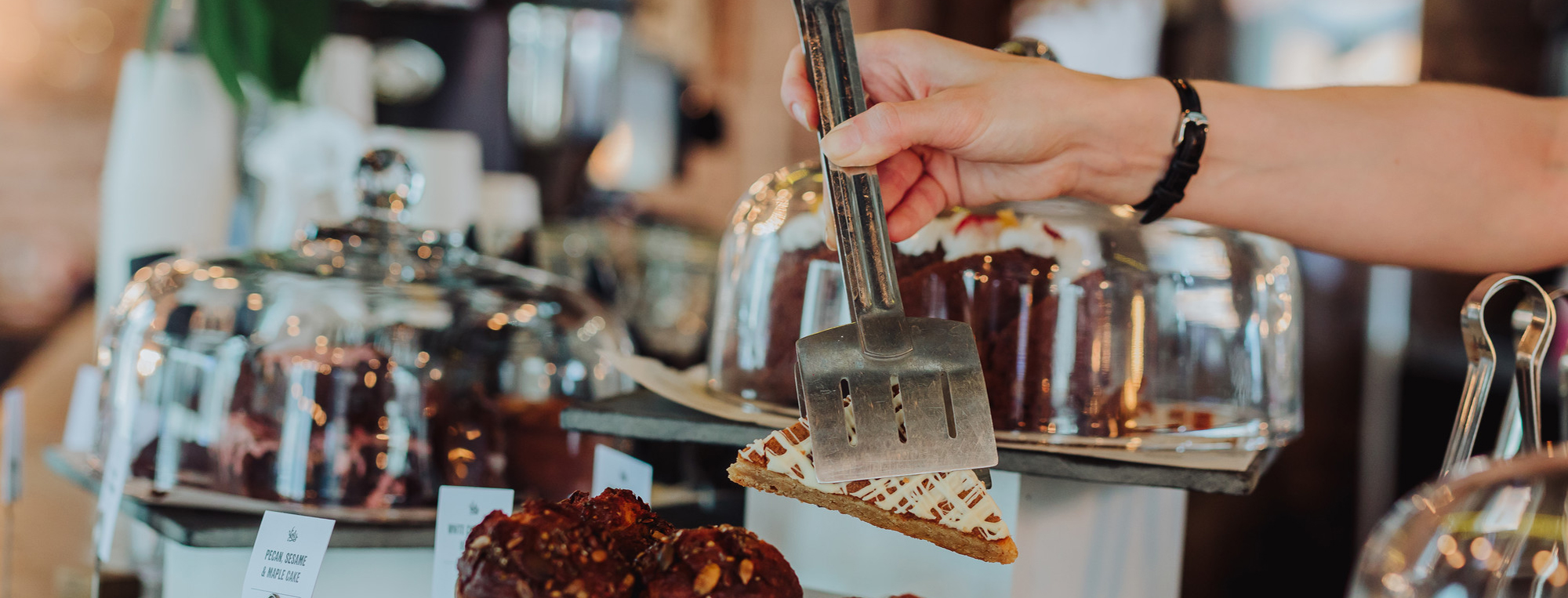 Cake slice being served