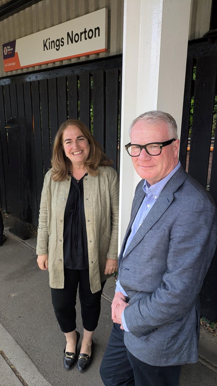 Richard Parker, Mayor of the West Midlands and Maria Machancoses, Chief Executive of Midlands Connect at Kings Norton station which will be upgraded as part of the Midlands Rail Hub project