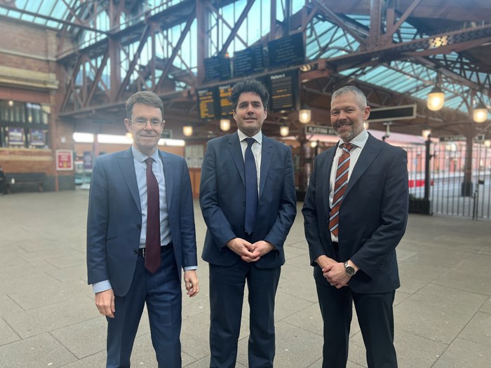 From left Mayor Andy Street, rail minister Huw Merriman and WMRE executive director Malcolm Holmes during visit to Moor Street Station