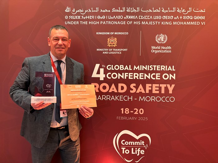 Darren Divall, Road Safety Manager for TfWM, accepting the Most Promising Project Award at the Global Ministerial Road Safety Conference in Marrakesh