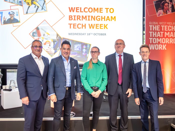 L-R Neil Rami, WMGC; Aga Manhao, Primacy; Emma Mitchell, Version1; Colin Tucker, Novocomms;  WM Mayor and WMCA Chair Andy Street