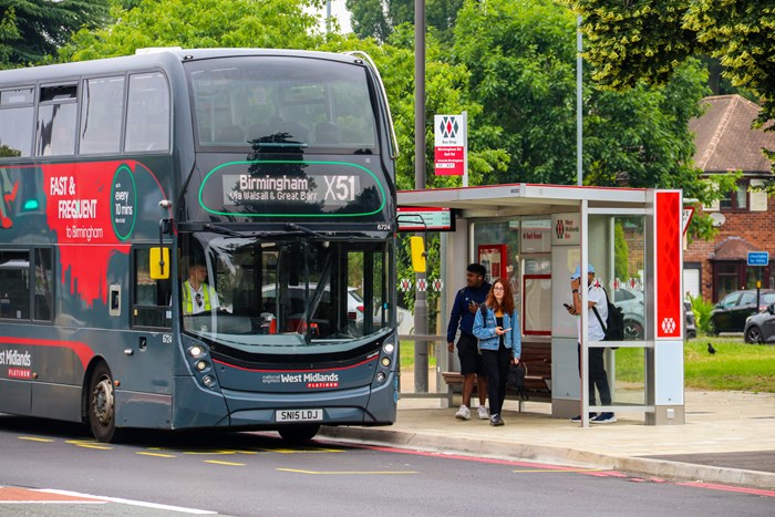 X51 double decker bus at the Sprint bus shelter on Birmingham Road