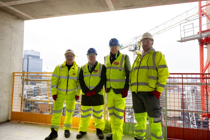 Steve Rogers, Project Director, Mayor Richard Parker, James Blakely, planning director, Moda and Ky Shaw, on site at Moda Living project on Great Charles Street.