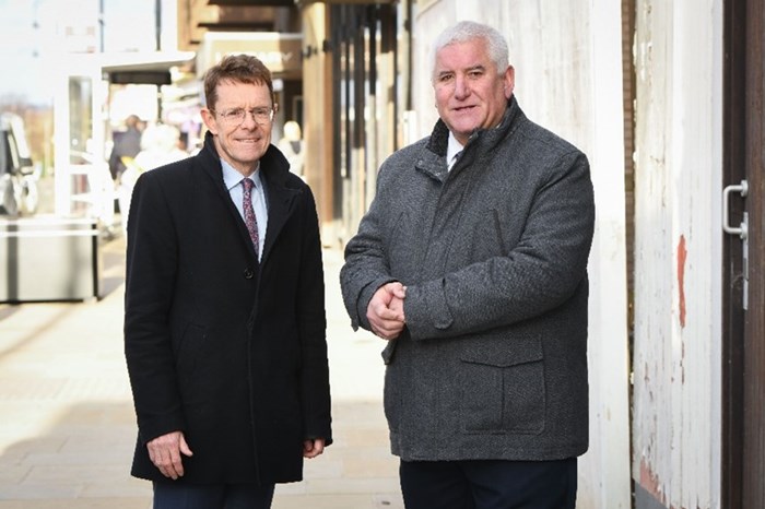Mayor Andy Street and Cllr Patrick Harley, Leader Dudley Metropolitan Borough Council at Brierley Hill High Street, which is one of the many areas that might benefit from investment generated through Growth Zones