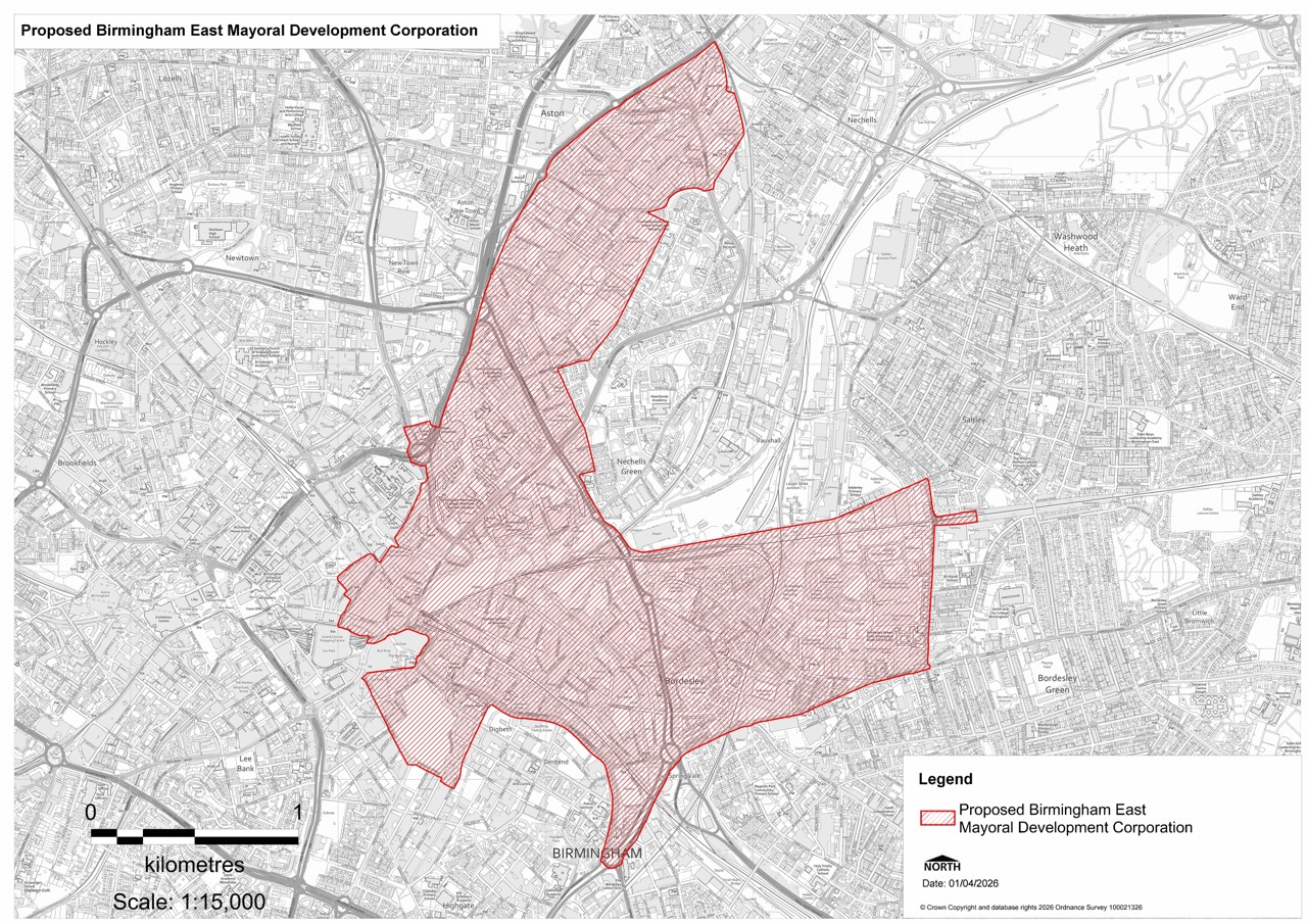A map of the Proposed Birmingham East Mayoral Development Corporation