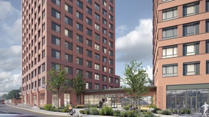 The scheme also includes a second residential block and five commercial units
