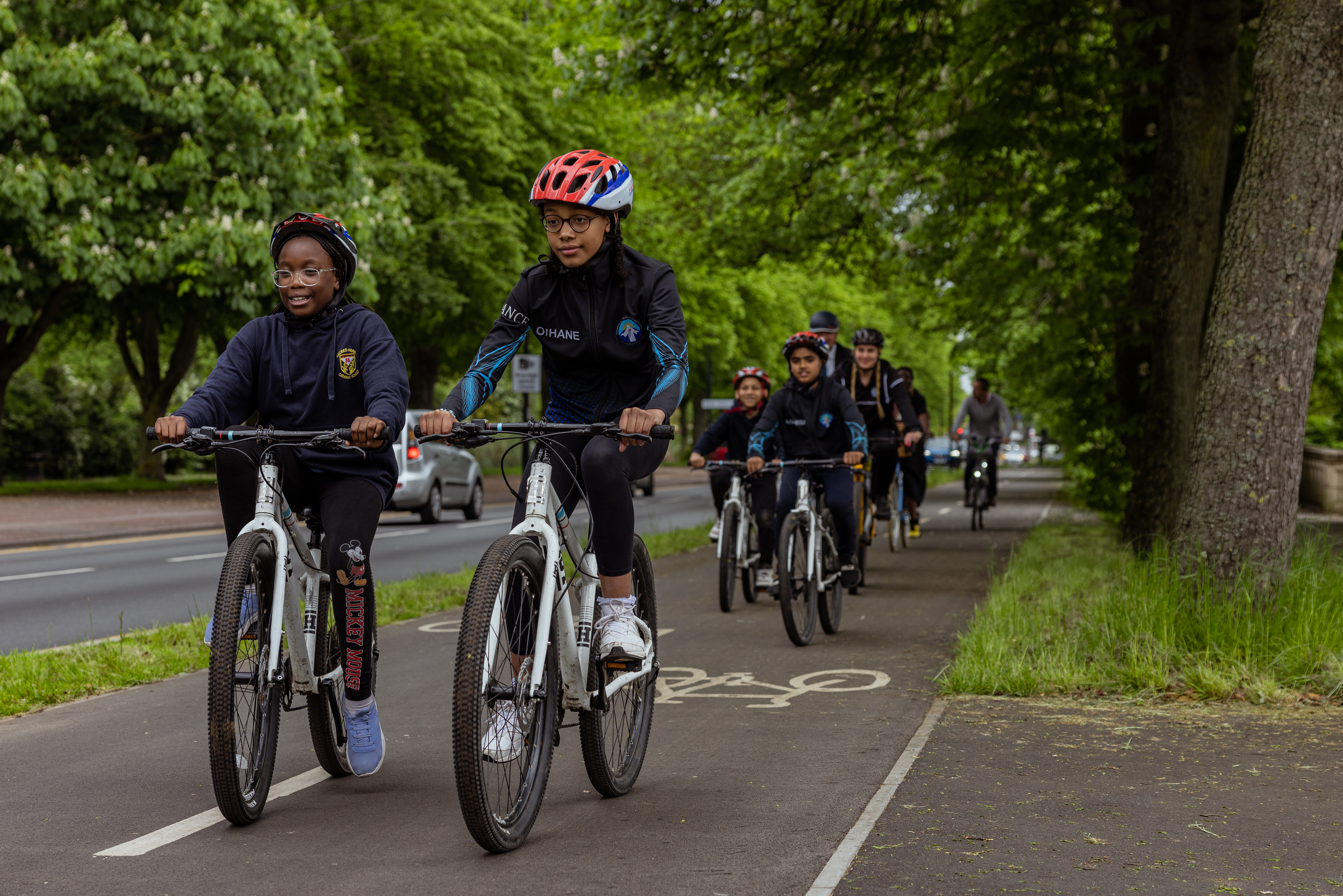 children riding bikes along the new Binley Cycleway in Coventry