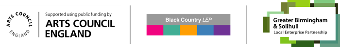 Arts Council England logo, Black Country LEP logo, Greater Birmingham and Solihull LEP logo