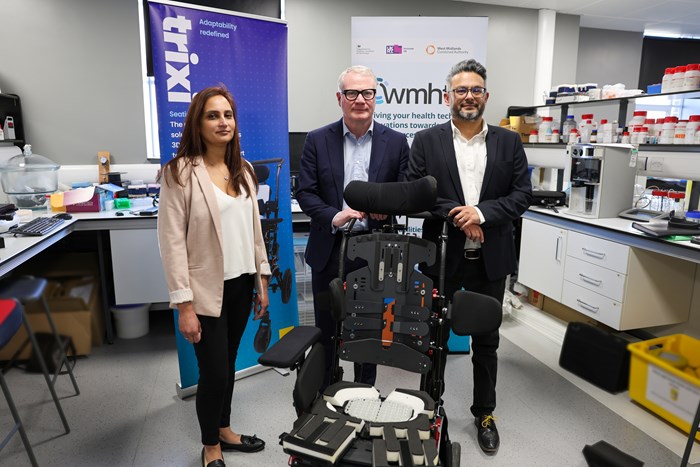 Mayor Richard Parker with Anil Patel and Dipa Patel from Enable Design who have designed an adjustable wheelchair seating system that adapts to growth and posture changes over time. This is one of the businesses support through the West Midlands Innovation Accelerator.