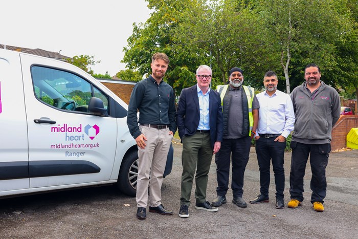 Luke Fenton consultant (Niyaa people), Mayor Richard Parker, Baljit Dhariwal neighbourhood ranger (Midland Heart), Dal Shoker CEO (Niyaa People) and Kevin Trevithick, team leader (Midland Heart)