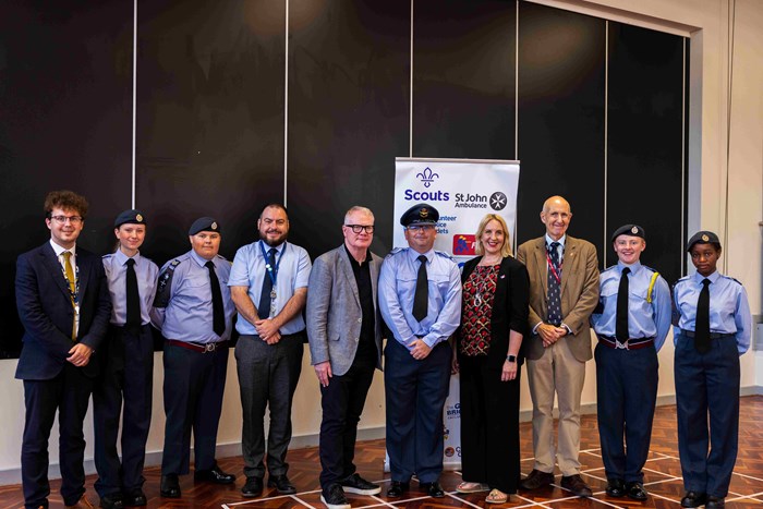 From left: Adam Slack, head teacher at the Q3 Academy, Air Cadets Mollie Di-Franco and Adrian Cervenka, Dan Edmonds, careers and aspirations leader, Q3 Academy, Richard Parker, Mayor of the West Midlands, Flying Officer Richard Smith RAFAC, Antonia Bance MP for Tipton and Wednesbury, Col George Marsh, chair of trustees YOU WM and Air Cadets Jack Price and Joanna Oladokun